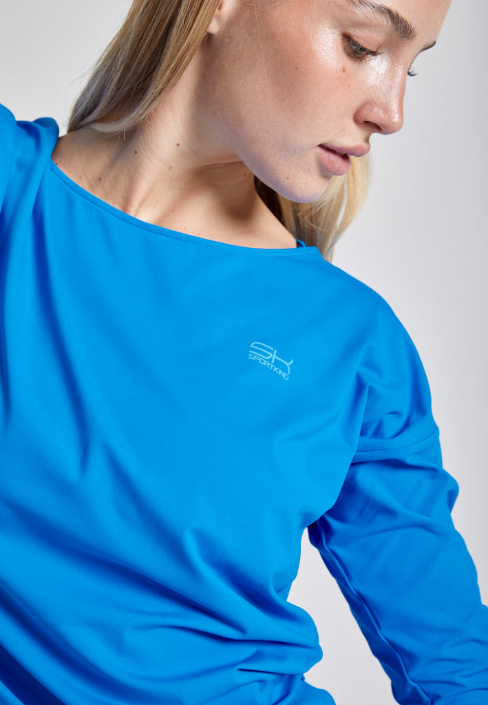 Mädchen & Damen Tennis 3/4 Loose Fit Shirt, cyan blau von SPORTKIND