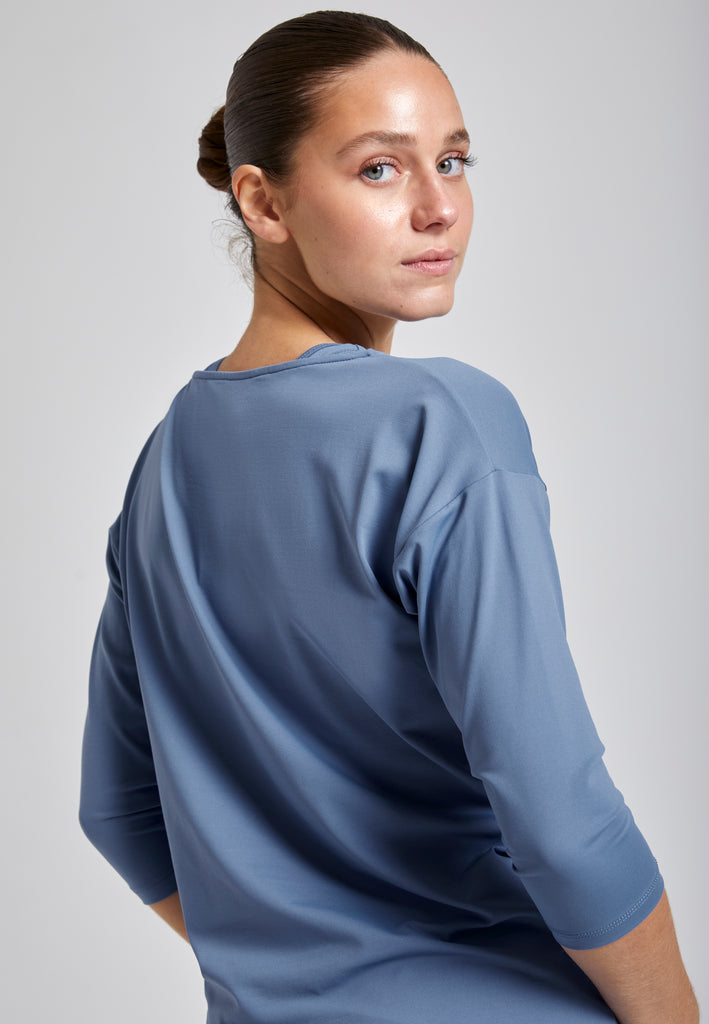 Mädchen & Damen Tennis 3/4 Loose Fit Shirt, grau blau von SPORTKIND