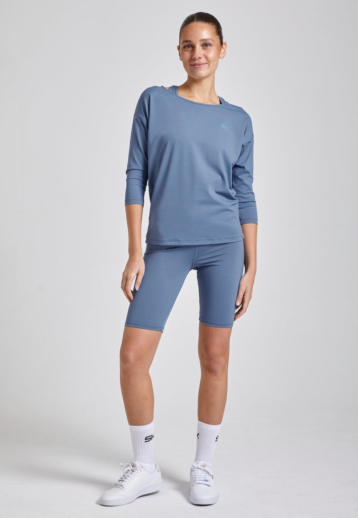 Mädchen & Damen Tennis 3/4 Loose Fit Shirt, grau blau von SPORTKIND