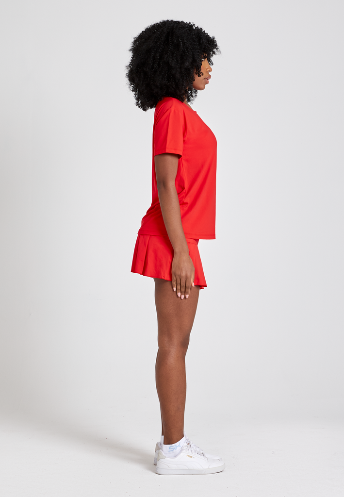 Mädchen & Damen Tennis Loose Fit T-Shirt Kurzarm, rot von SPORTKIND