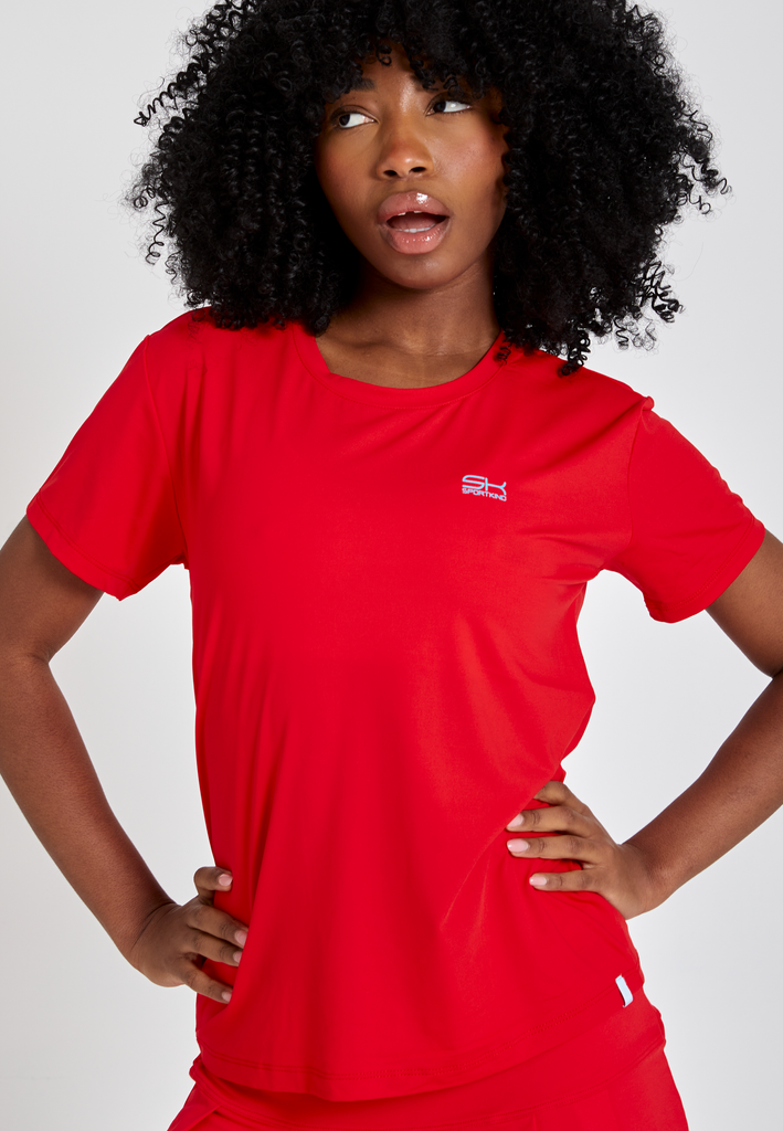Mädchen & Damen Tennis Loose Fit T-Shirt Kurzarm, rot von SPORTKIND