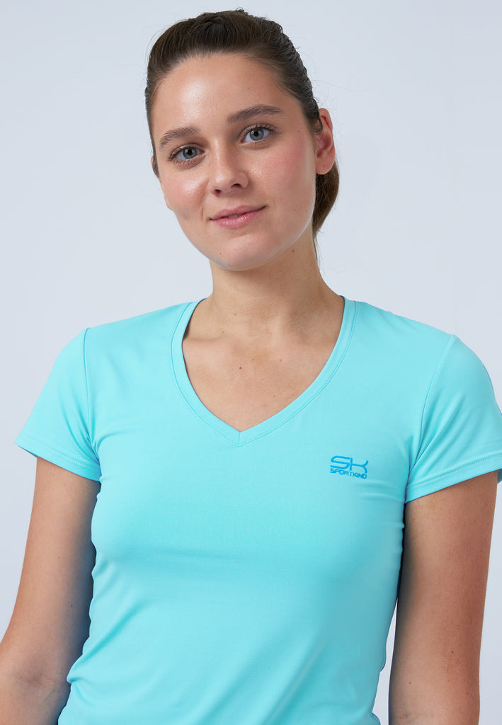 Mädchen & Damen Tennis T-Shirt V-Ausschnitt Damen & Mädchen, mint von SPORTKIND