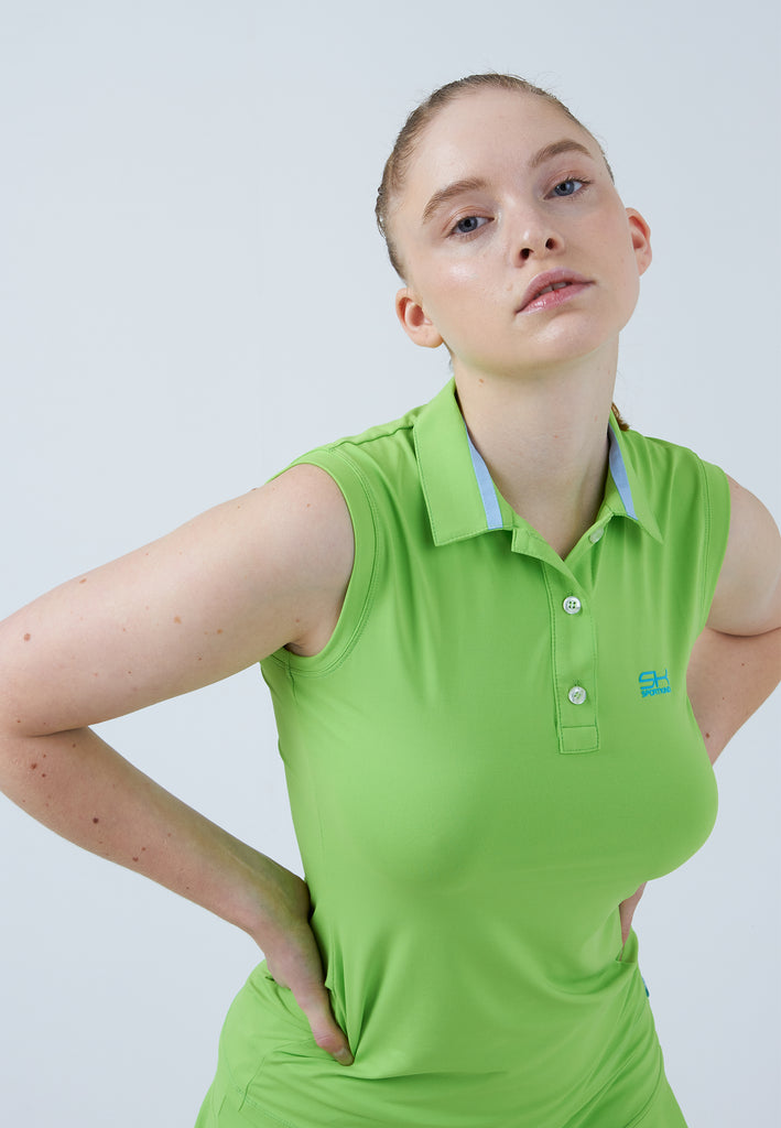 Mädchen & Damen und Gender Tennis ärmelloses Poloshirt, hellgrün von SPORTKIND