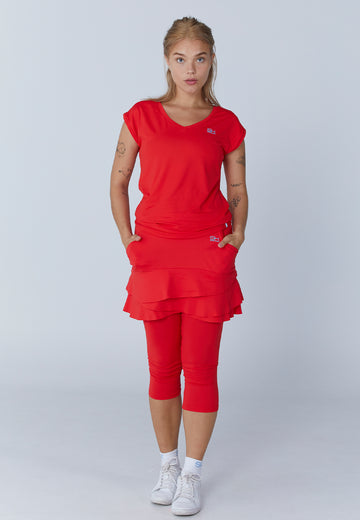 Mädchen & Damen Tennis Loose Fit Shirt V-Neck, rot von SPORTKIND