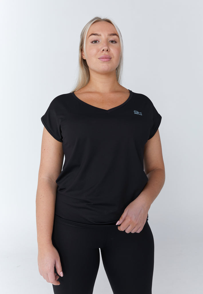 Mädchen & Damen und Gender Tennis Loose Fit Shirt V-Neck, schwarz von SPORTKIND