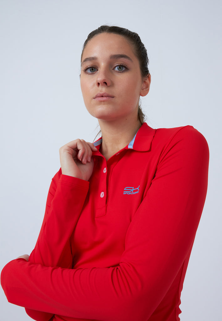 Mädchen & Damen und Gender Tennis Poloshirt Langarm Damen & Mädchen, rot von SPORTKIND