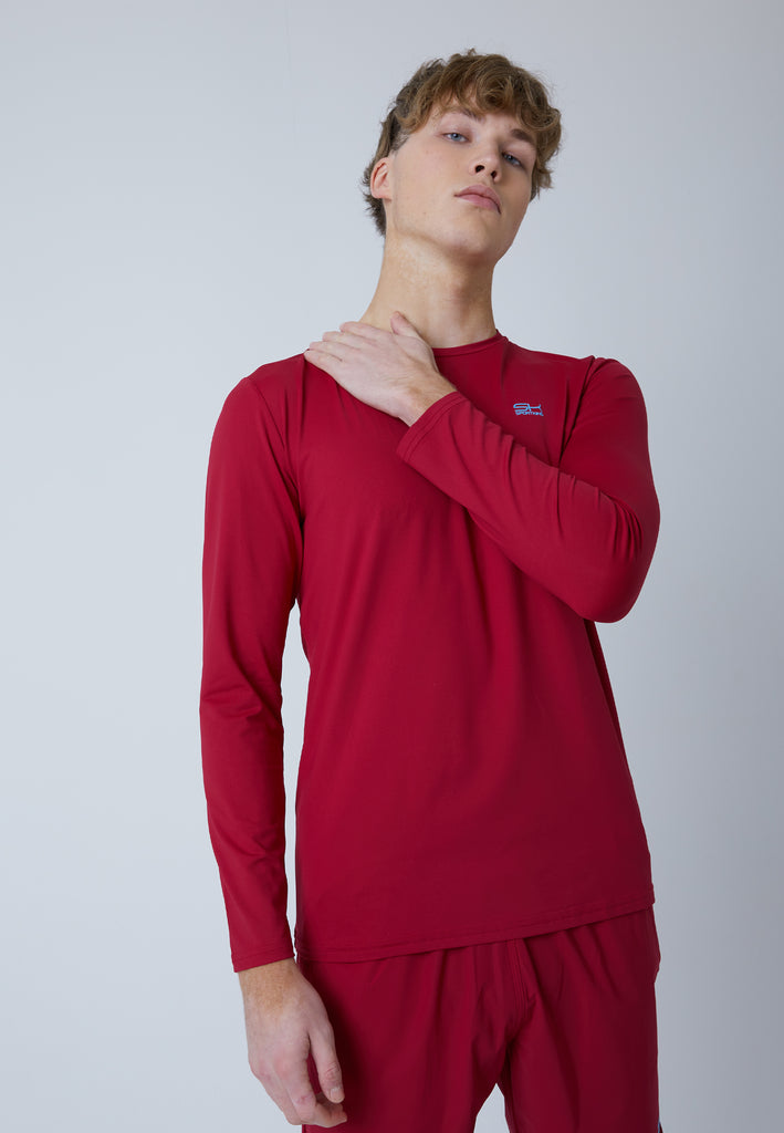 Jungen & Herren und Gender Tennis Rundhals Longsleeve Shirt, bordeaux rot von SPORTKIND