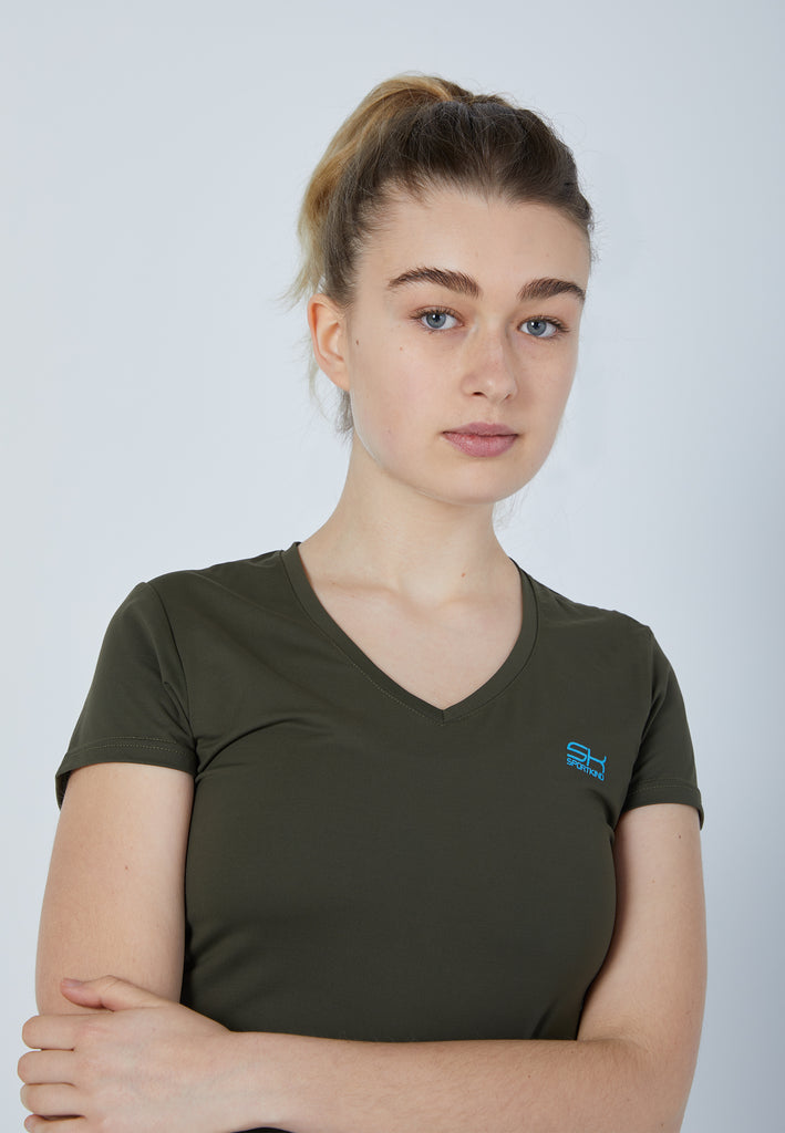 Mädchen & Damen und Gender Tennis T-Shirt V-Ausschnitt Damen & Mädchen, khaki von SPORTKIND