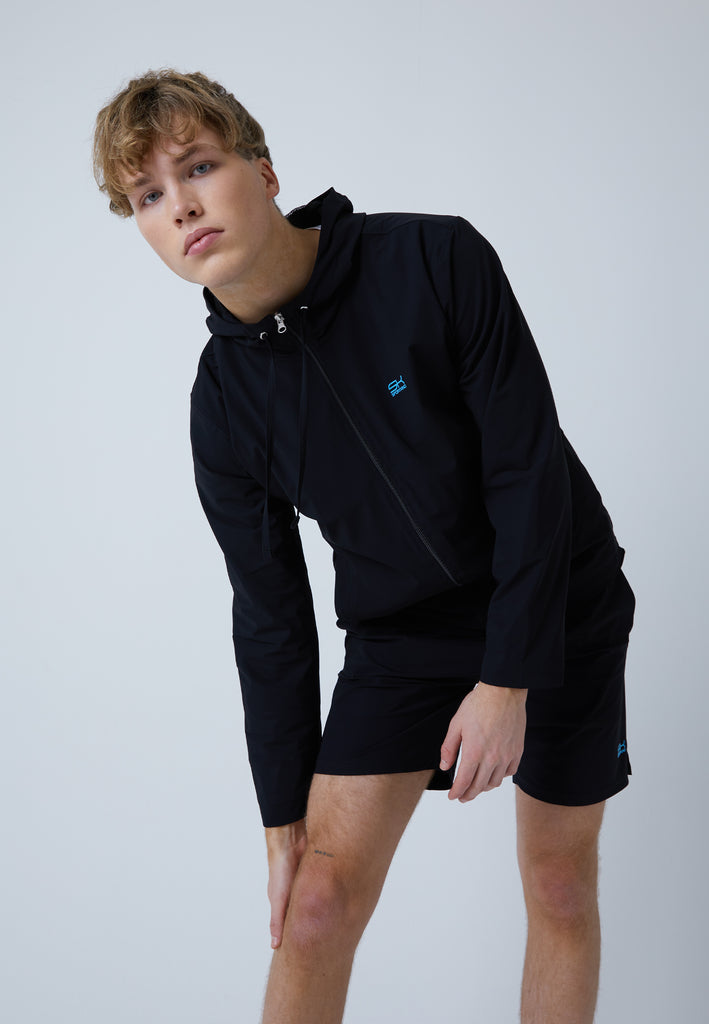 Jungen & Herren und Gender Tennis Trainingsjacke Woven mit Kapuze, schwarz von SPORTKIND